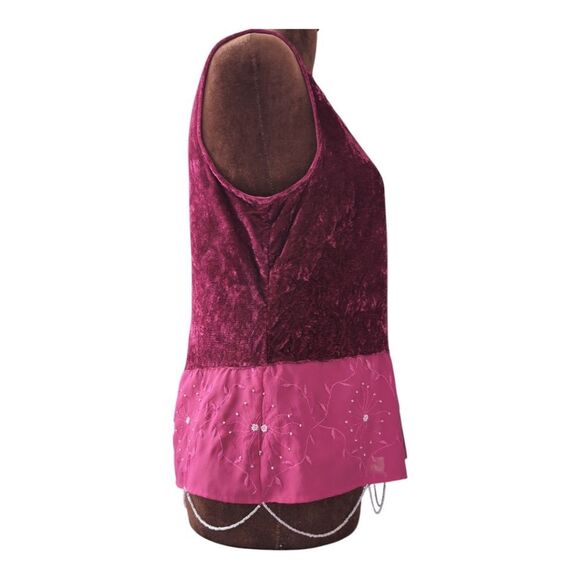 Holt Renfrew Berry Pink Embroidered Viscose Velvet Sleeveless Top Beaded Medium - Picture 6 of 13